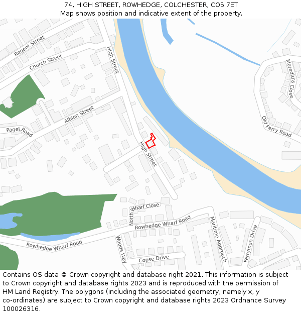 74, HIGH STREET, ROWHEDGE, COLCHESTER, CO5 7ET: Location map and indicative extent of plot