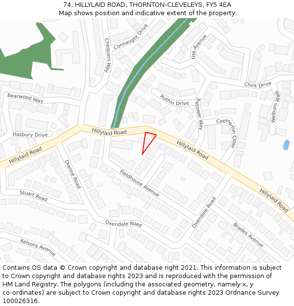 74, HILLYLAID ROAD, THORNTON-CLEVELEYS, FY5 4EA: Location map and indicative extent of plot