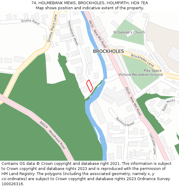 74, HOLMEBANK MEWS, BROCKHOLES, HOLMFIRTH, HD9 7EA: Location map and indicative extent of plot