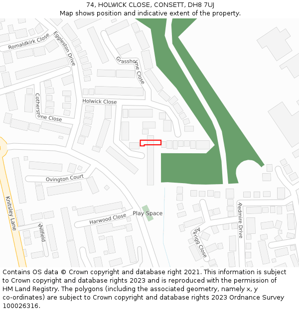 74, HOLWICK CLOSE, CONSETT, DH8 7UJ: Location map and indicative extent of plot