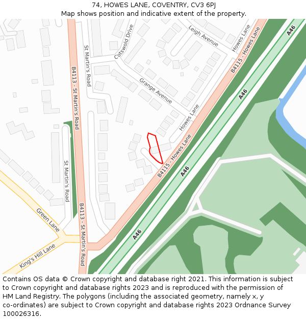 74, HOWES LANE, COVENTRY, CV3 6PJ: Location map and indicative extent of plot