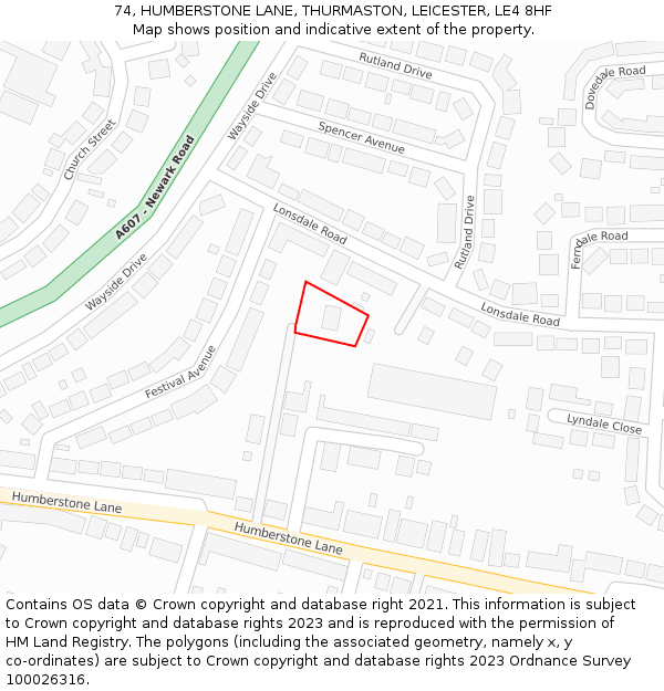 74, HUMBERSTONE LANE, THURMASTON, LEICESTER, LE4 8HF: Location map and indicative extent of plot