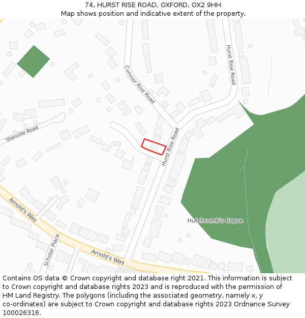 74, HURST RISE ROAD, OXFORD, OX2 9HH: Location map and indicative extent of plot