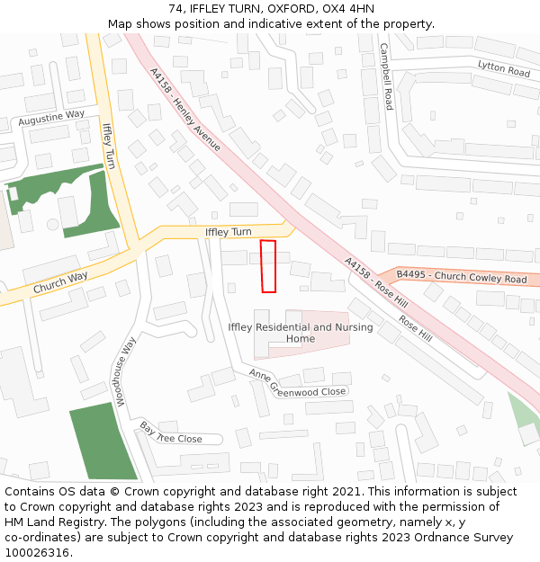 74, IFFLEY TURN, OXFORD, OX4 4HN: Location map and indicative extent of plot