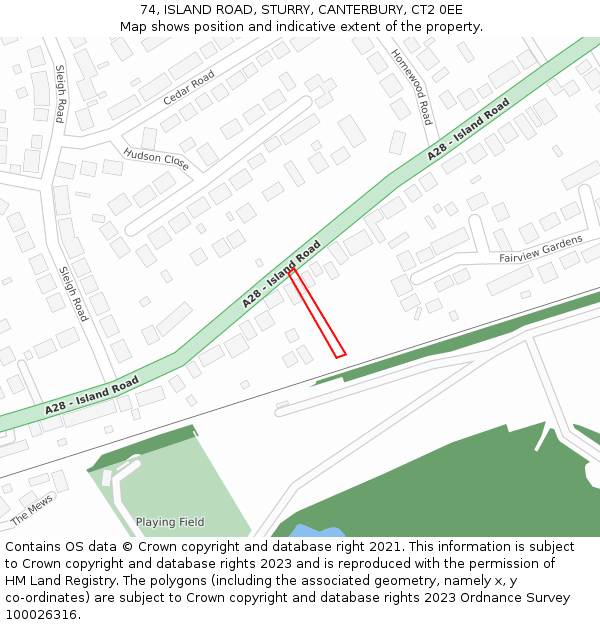 74, ISLAND ROAD, STURRY, CANTERBURY, CT2 0EE: Location map and indicative extent of plot