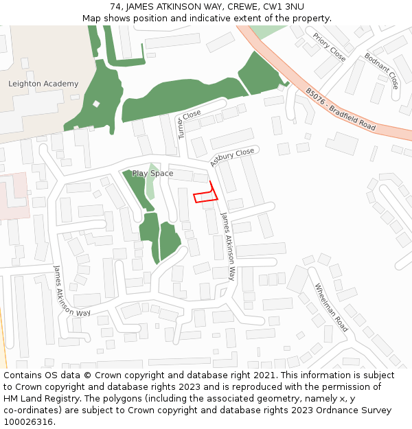 74, JAMES ATKINSON WAY, CREWE, CW1 3NU: Location map and indicative extent of plot