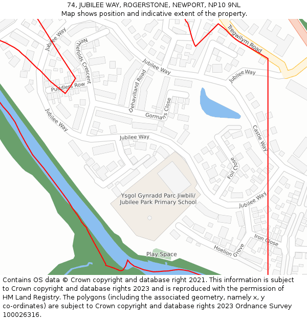 74, JUBILEE WAY, ROGERSTONE, NEWPORT, NP10 9NL: Location map and indicative extent of plot