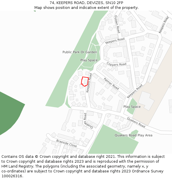 74, KEEPERS ROAD, DEVIZES, SN10 2FP: Location map and indicative extent of plot