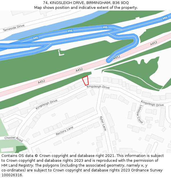 74, KINGSLEIGH DRIVE, BIRMINGHAM, B36 9DQ: Location map and indicative extent of plot