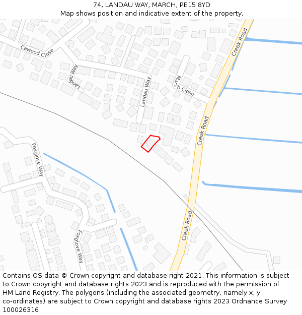 74, LANDAU WAY, MARCH, PE15 8YD: Location map and indicative extent of plot