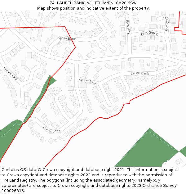 74, LAUREL BANK, WHITEHAVEN, CA28 6SW: Location map and indicative extent of plot