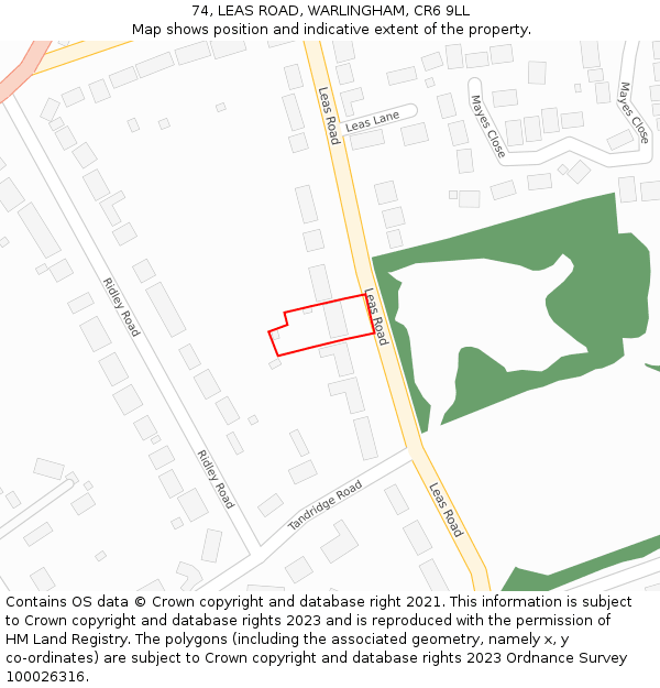 74, LEAS ROAD, WARLINGHAM, CR6 9LL: Location map and indicative extent of plot