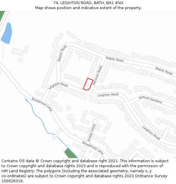 74, LEIGHTON ROAD, BATH, BA1 4NG: Location map and indicative extent of plot