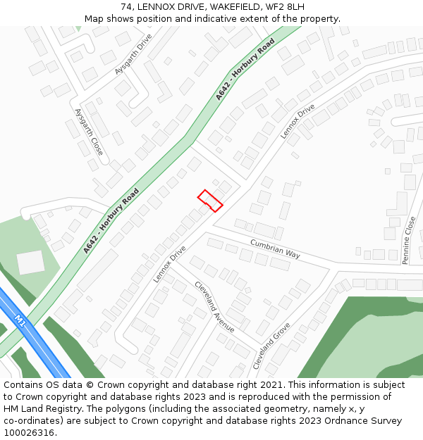 74, LENNOX DRIVE, WAKEFIELD, WF2 8LH: Location map and indicative extent of plot