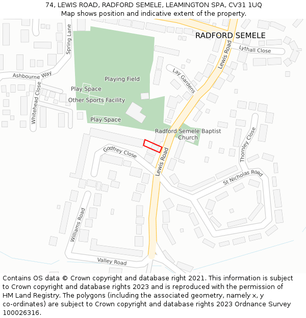 74, LEWIS ROAD, RADFORD SEMELE, LEAMINGTON SPA, CV31 1UQ: Location map and indicative extent of plot
