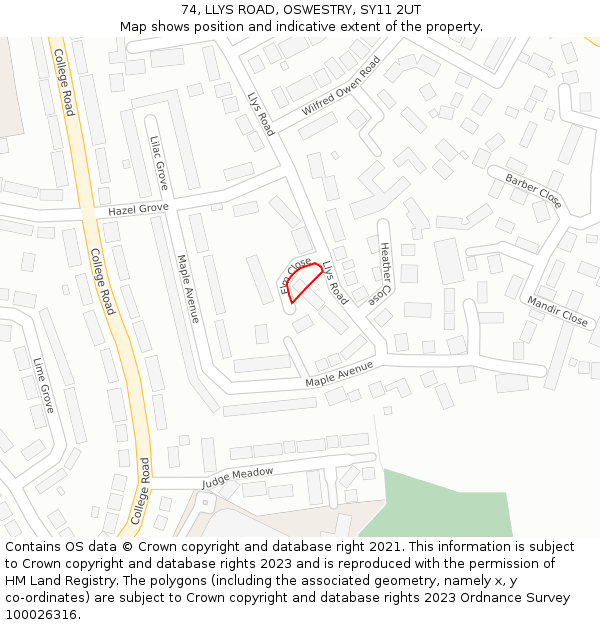 74, LLYS ROAD, OSWESTRY, SY11 2UT: Location map and indicative extent of plot