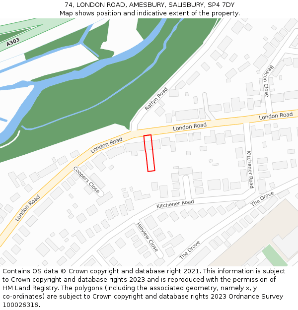 74, LONDON ROAD, AMESBURY, SALISBURY, SP4 7DY: Location map and indicative extent of plot