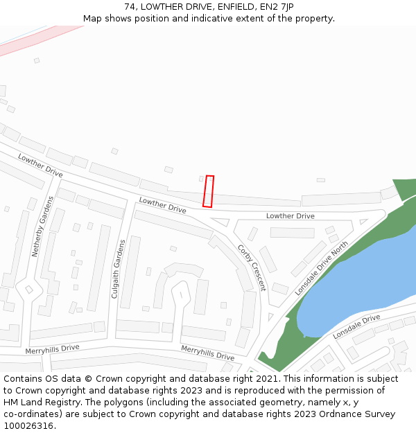 74, LOWTHER DRIVE, ENFIELD, EN2 7JP: Location map and indicative extent of plot