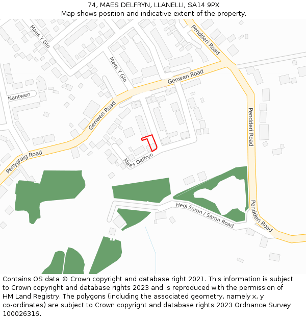 74, MAES DELFRYN, LLANELLI, SA14 9PX: Location map and indicative extent of plot