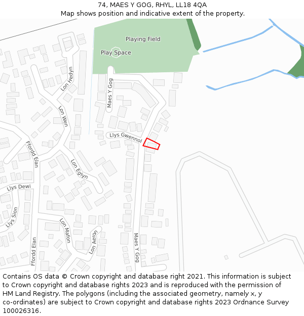 74, MAES Y GOG, RHYL, LL18 4QA: Location map and indicative extent of plot