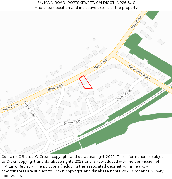 74, MAIN ROAD, PORTSKEWETT, CALDICOT, NP26 5UG: Location map and indicative extent of plot