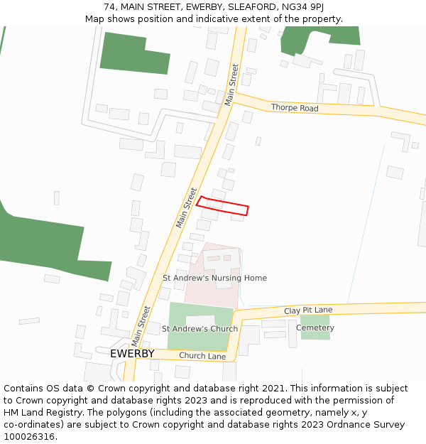 74, MAIN STREET, EWERBY, SLEAFORD, NG34 9PJ: Location map and indicative extent of plot