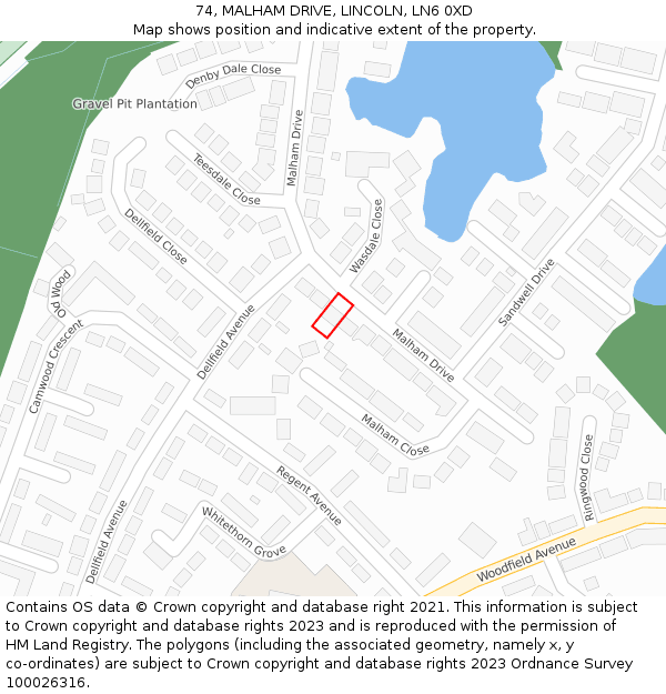 74, MALHAM DRIVE, LINCOLN, LN6 0XD: Location map and indicative extent of plot