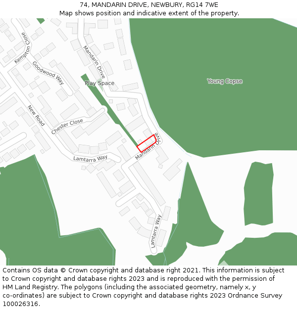 74, MANDARIN DRIVE, NEWBURY, RG14 7WE: Location map and indicative extent of plot