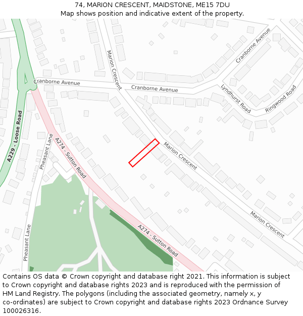 74, MARION CRESCENT, MAIDSTONE, ME15 7DU: Location map and indicative extent of plot