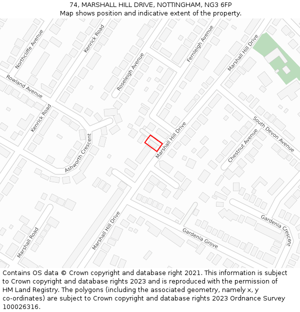 74, MARSHALL HILL DRIVE, NOTTINGHAM, NG3 6FP: Location map and indicative extent of plot