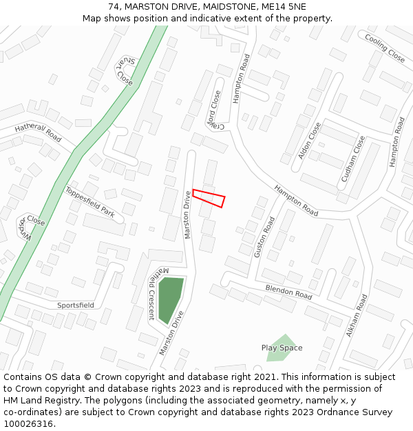 74, MARSTON DRIVE, MAIDSTONE, ME14 5NE: Location map and indicative extent of plot