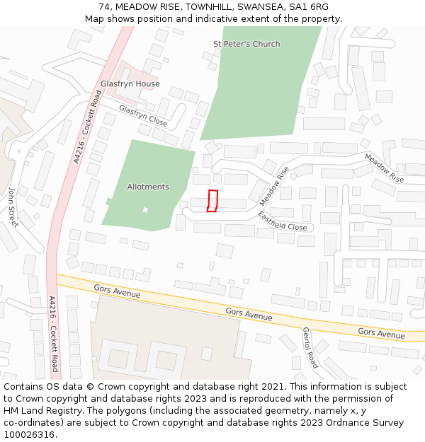 74, MEADOW RISE, TOWNHILL, SWANSEA, SA1 6RG: Location map and indicative extent of plot