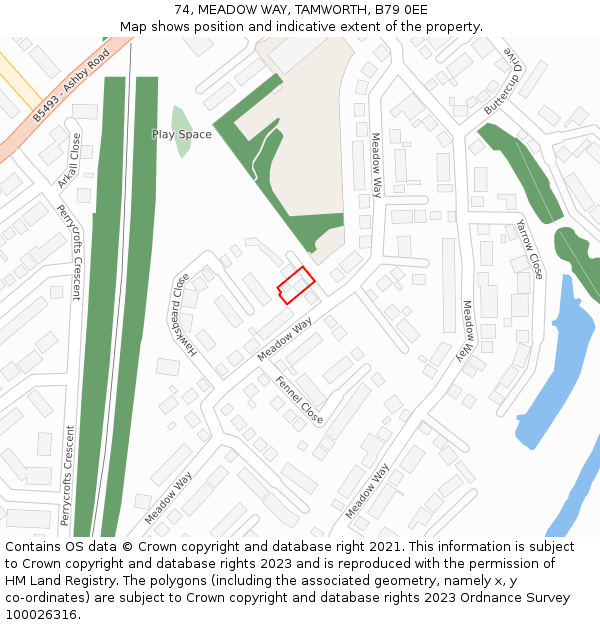 74, MEADOW WAY, TAMWORTH, B79 0EE: Location map and indicative extent of plot
