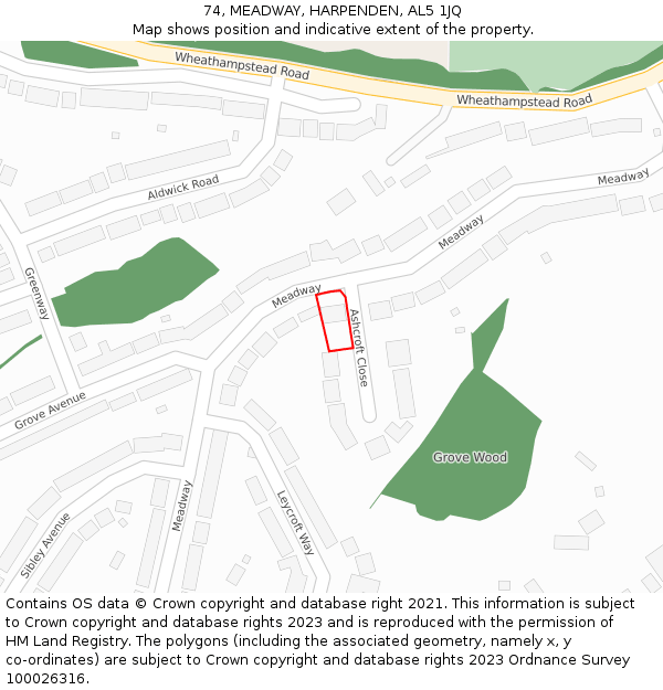 74, MEADWAY, HARPENDEN, AL5 1JQ: Location map and indicative extent of plot