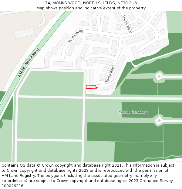 74, MONKS WOOD, NORTH SHIELDS, NE30 2UA: Location map and indicative extent of plot