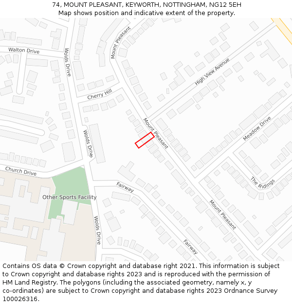 74, MOUNT PLEASANT, KEYWORTH, NOTTINGHAM, NG12 5EH: Location map and indicative extent of plot