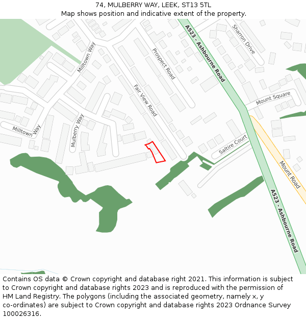 74, MULBERRY WAY, LEEK, ST13 5TL: Location map and indicative extent of plot