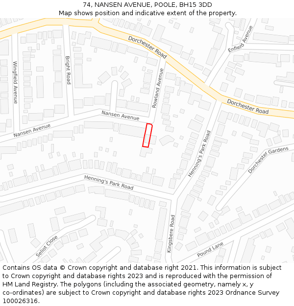 74, NANSEN AVENUE, POOLE, BH15 3DD: Location map and indicative extent of plot