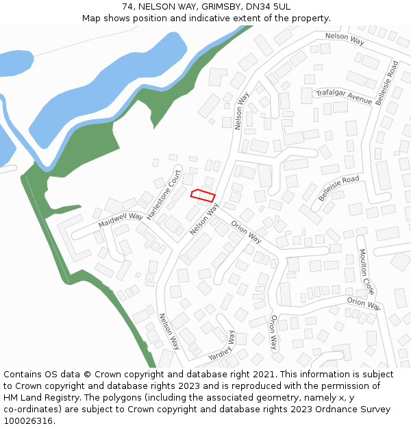 74, NELSON WAY, GRIMSBY, DN34 5UL: Location map and indicative extent of plot