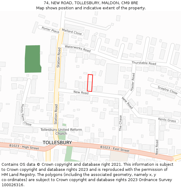 74, NEW ROAD, TOLLESBURY, MALDON, CM9 8RE: Location map and indicative extent of plot