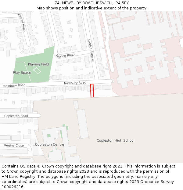 74, NEWBURY ROAD, IPSWICH, IP4 5EY: Location map and indicative extent of plot
