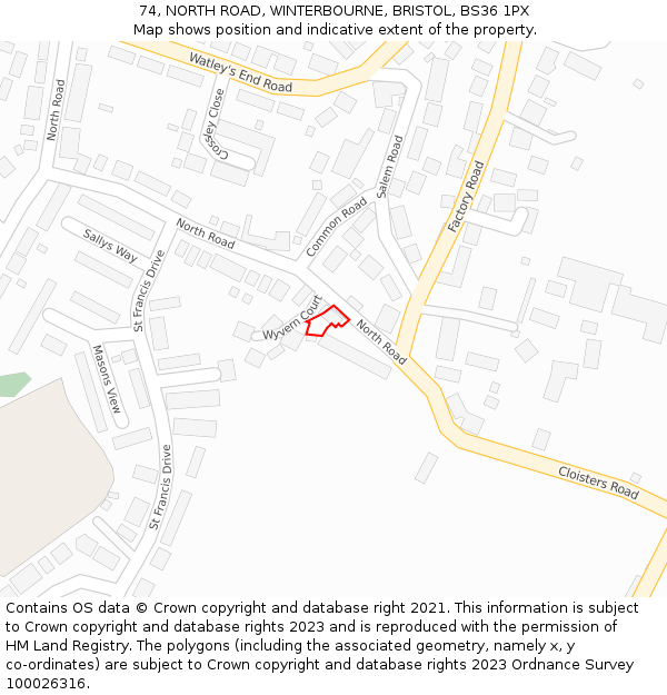 74, NORTH ROAD, WINTERBOURNE, BRISTOL, BS36 1PX: Location map and indicative extent of plot