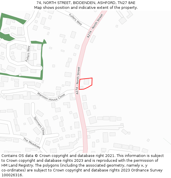 74, NORTH STREET, BIDDENDEN, ASHFORD, TN27 8AE: Location map and indicative extent of plot