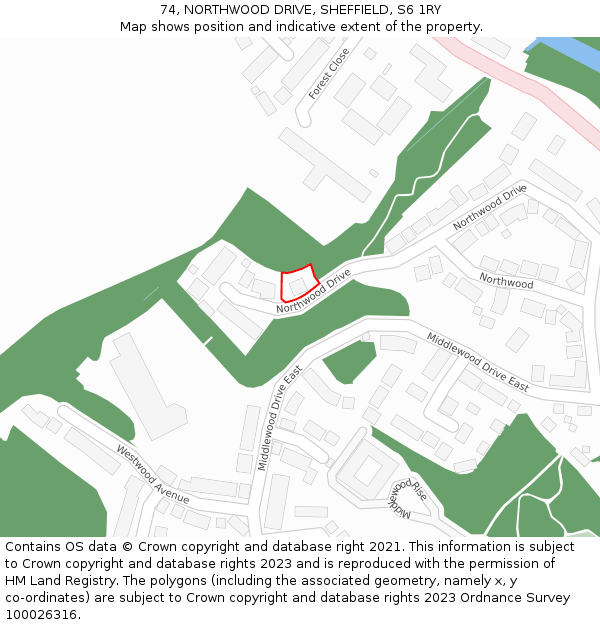 74, NORTHWOOD DRIVE, SHEFFIELD, S6 1RY: Location map and indicative extent of plot