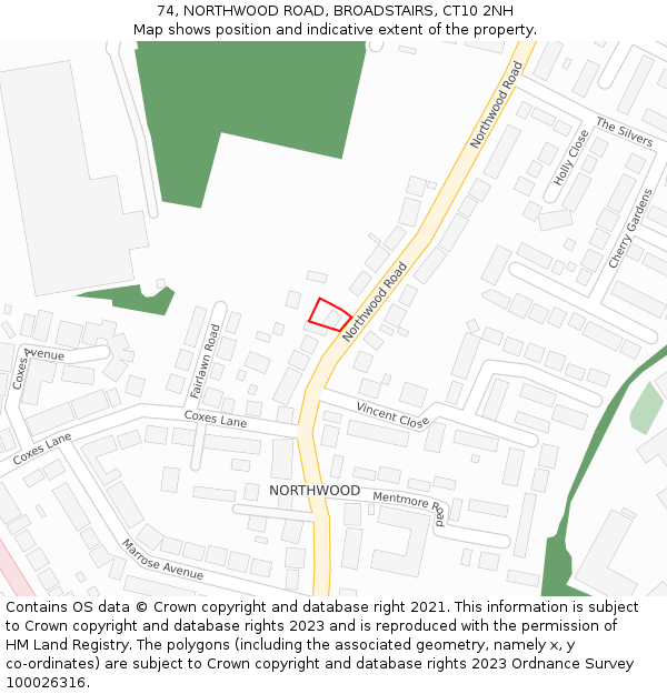 74, NORTHWOOD ROAD, BROADSTAIRS, CT10 2NH: Location map and indicative extent of plot