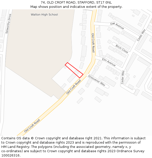 74, OLD CROFT ROAD, STAFFORD, ST17 0NL: Location map and indicative extent of plot
