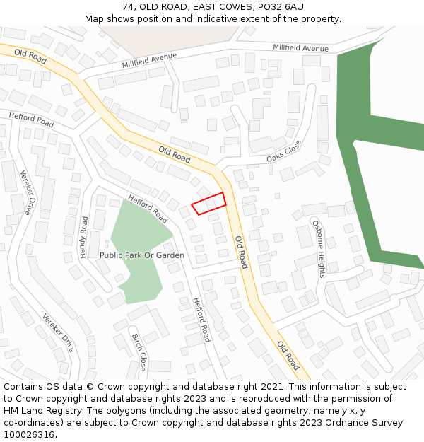 74, OLD ROAD, EAST COWES, PO32 6AU: Location map and indicative extent of plot