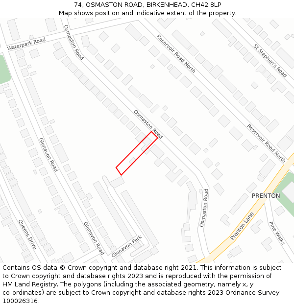 74, OSMASTON ROAD, BIRKENHEAD, CH42 8LP: Location map and indicative extent of plot