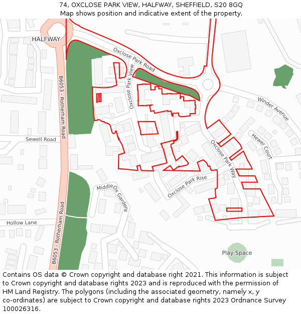 74, OXCLOSE PARK VIEW, HALFWAY, SHEFFIELD, S20 8GQ: Location map and indicative extent of plot