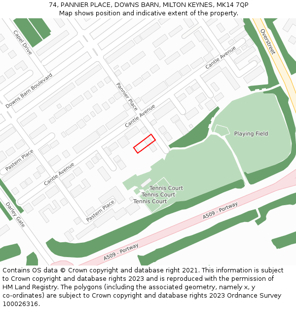 74, PANNIER PLACE, DOWNS BARN, MILTON KEYNES, MK14 7QP: Location map and indicative extent of plot